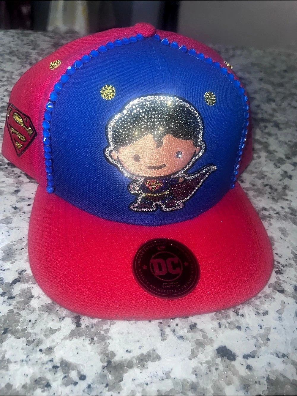 DC Comics Superman snapback cap - Adult Unisex - NWT Custom Bling Rhinestone Hat